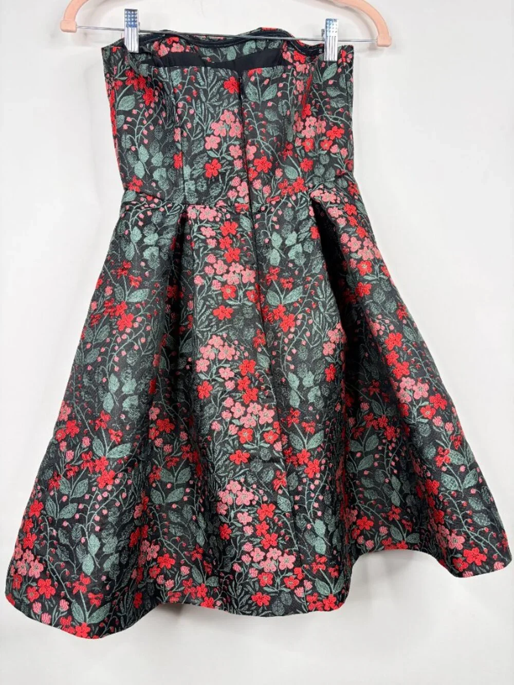 Hutch Floral Jacquard Mini Fit and Flare Strapless Dress Black Multi 0 #A3964